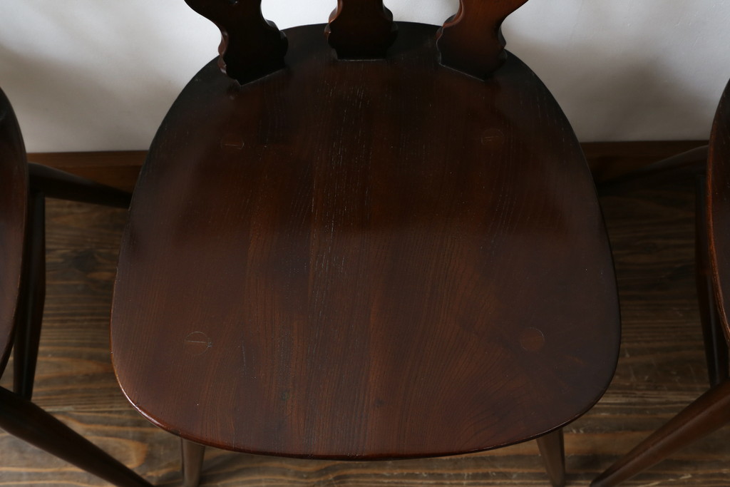 イギリスビンテージ　ERCOL(アーコール)　上品な佇まいのシスルバックチェア4脚セット(ダイニングチェア、椅子、イス、板座チェア、ウィンザーチェア、ウインザーチェア、ヴィンテージ、英国)(R-065625)