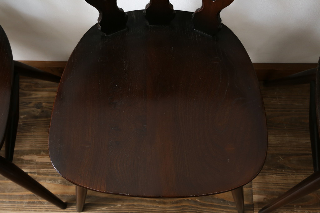 イギリスビンテージ　ERCOL(アーコール)　上品な佇まいのシスルバックチェア4脚セット(ダイニングチェア、椅子、イス、板座チェア、ウィンザーチェア、ウインザーチェア、ヴィンテージ、英国)(R-065625)