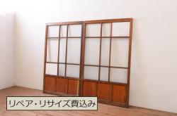 アンティーク建具　シックな空間作りにおすすめな帯戸2枚セット(引き戸、板戸)(R-068319)