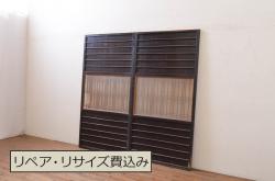 アンティーク建具　明治期　希少　窓付き!珍しい作りの銅板付き格子蔵戸(引き戸、玄関戸)(R-056075)