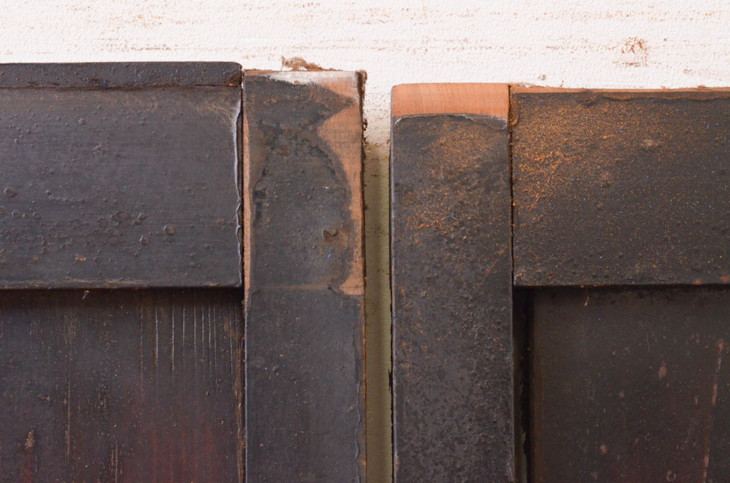 アンティーク建具　和の情緒を演出する障子帯戸2枚セット(引き戸、板戸、障子戸)(R-071010)