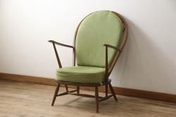 中古　美品　アーコール(ERCOL)　ほっと心が落ち着くような癒しカラーが魅力の1人掛けソファ(ウインザーチェア、アーコールチェア、イージーチェア、ラウンジチェア、ボウバック、ウィンザーチェア、アームチェア、1P)(R-065235)