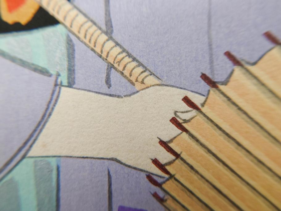 真作　昭和36年春作　神保朋世　「雨」　版画(絵画、木版画、多色摺り、彫師 佐藤寿録吉、摺師 猪村正之助、番傘、和傘、美人画、着物、女性、落款)(R-079292)