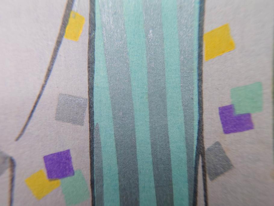真作　昭和36年春作　神保朋世　「雨」　版画(絵画、木版画、多色摺り、彫師 佐藤寿録吉、摺師 猪村正之助、番傘、和傘、美人画、着物、女性、落款)(R-079292)