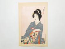真作　昭和14年1月　神保朋世　「微薫」　限定200枚　版画(絵画、木版画、多色摺り、中村三次郎 印刷、石坂憲一 彫刻、美人画、着物、女性、落款)(R-079293)