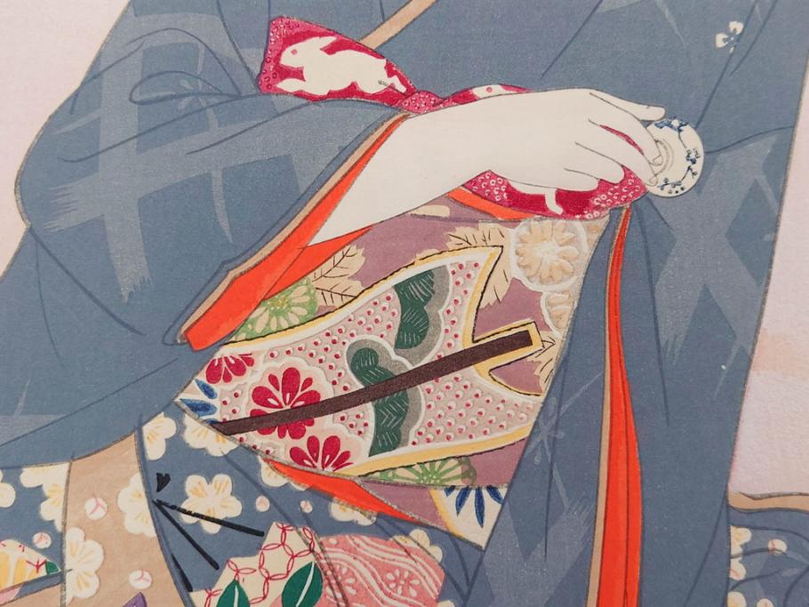 真作　昭和14年1月　神保朋世　「微薫」　限定200枚　版画(絵画、木版画、多色摺り、中村三次郎 印刷、石坂憲一 彫刻、美人画、着物、女性、落款)(R-079293)