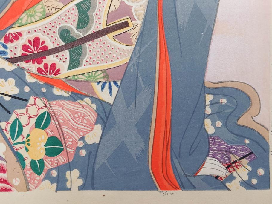 真作　昭和14年1月　神保朋世　「微薫」　限定200枚　版画(絵画、木版画、多色摺り、中村三次郎 印刷、石坂憲一 彫刻、美人画、着物、女性、落款)(R-079293)