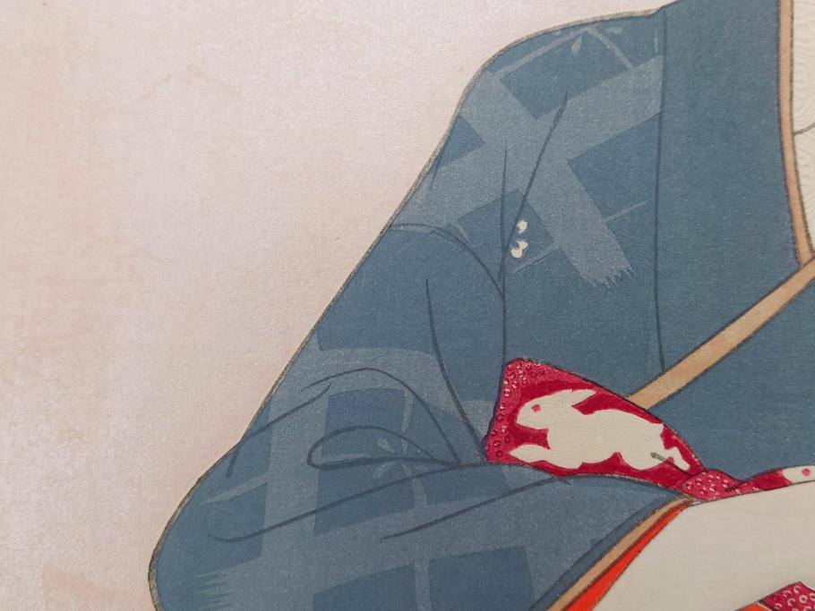 真作　昭和14年1月　神保朋世　「微薫」　限定200枚　版画(絵画、木版画、多色摺り、中村三次郎 印刷、石坂憲一 彫刻、美人画、着物、女性、落款)(R-079293)