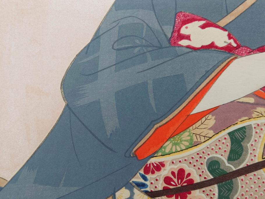 真作　昭和14年1月　神保朋世　「微薫」　限定200枚　版画(絵画、木版画、多色摺り、中村三次郎 印刷、石坂憲一 彫刻、美人画、着物、女性、落款)(R-079293)