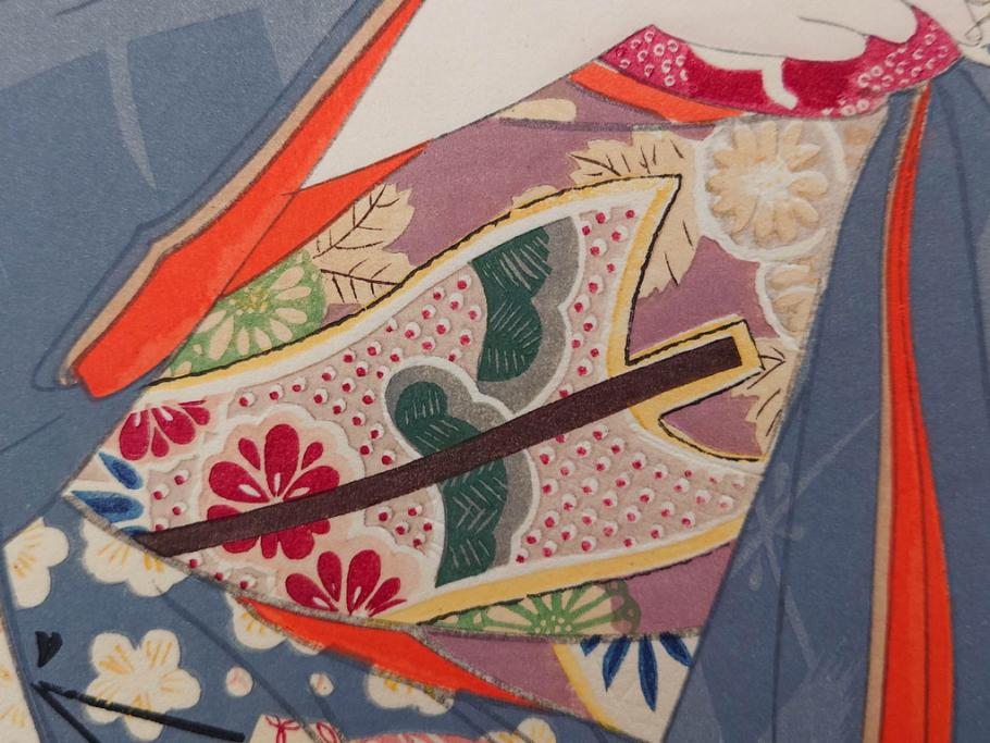 真作　昭和14年1月　神保朋世　「微薫」　限定200枚　版画(絵画、木版画、多色摺り、中村三次郎 印刷、石坂憲一 彫刻、美人画、着物、女性、落款)(R-079293)