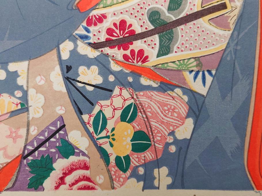 真作　昭和14年1月　神保朋世　「微薫」　限定200枚　版画(絵画、木版画、多色摺り、中村三次郎 印刷、石坂憲一 彫刻、美人画、着物、女性、落款)(R-079293)