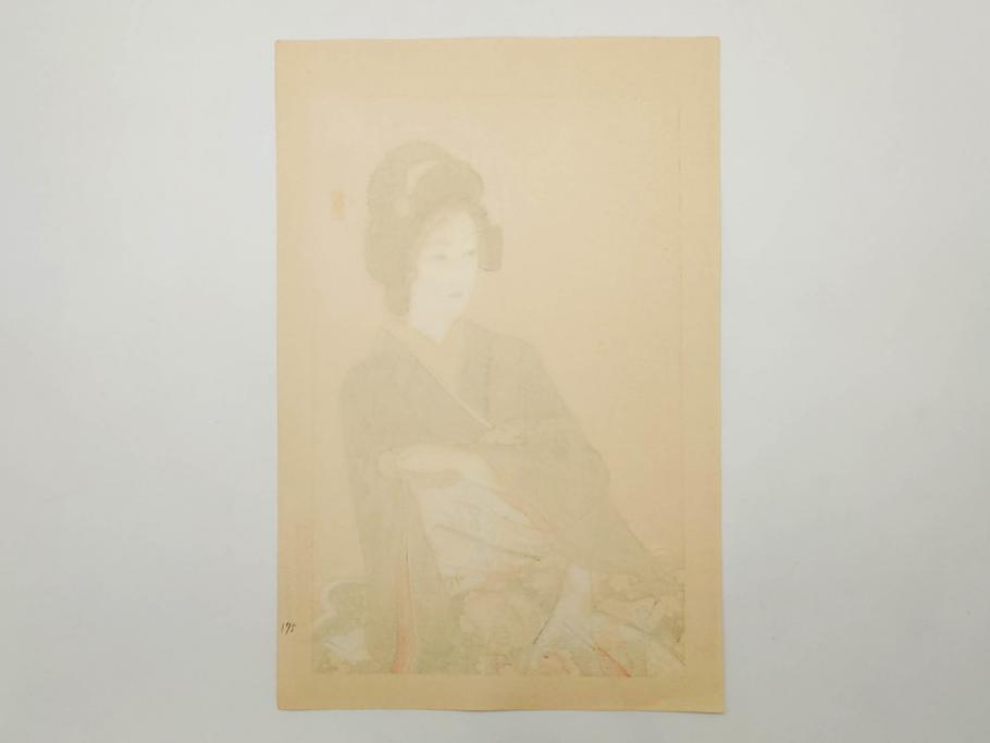 真作　昭和14年1月　神保朋世　「微薫」　限定200枚　版画(絵画、木版画、多色摺り、中村三次郎 印刷、石坂憲一 彫刻、美人画、着物、女性、落款)(R-079293)