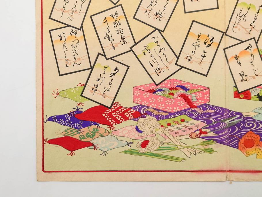 真作　明治29年6月　宮川春汀　子供風俗　版画8枚セット(木版画、錦絵、浮世絵、絵画、多色摺り、地獄極楽、千手観音、ごみかくし、瓢箪ぼっくり、ままごと、淀の川瀬)(R-079296)