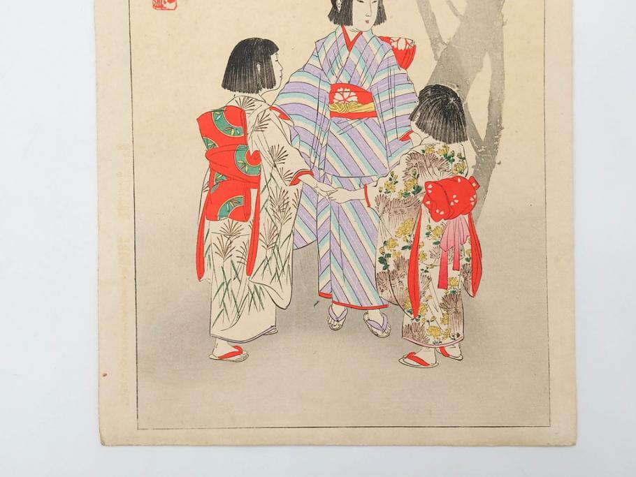 真作　明治29年6月　宮川春汀　子供風俗　版画8枚セット(木版画、錦絵、浮世絵、絵画、多色摺り、地獄極楽、千手観音、ごみかくし、瓢箪ぼっくり、ままごと、淀の川瀬)(R-079296)