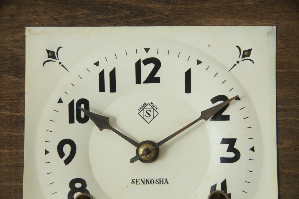 和製ビンテージ　精工舎(SEIKOSHA、セイコー)　TRADE(S)MARK　木目の美しさが目を引くモダンデザインの振り子時計(柱時計、古時計、掛け時計、ヴィンテージ)(R-078918)