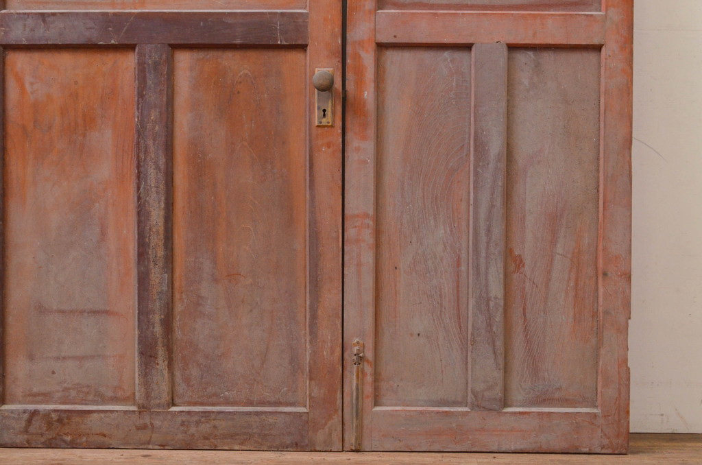 アンティーク建具　大正ロマン 鏡板　欅(ケヤキ)材　古い洋館の親子ドア1対2枚セット (両開きドア、木製扉、玄関ドア)(R-071105)