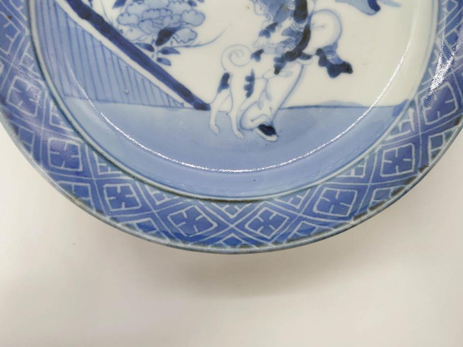 古玩色々』 古伊万里 洋犬と唐子図 長角皿（江戸後期