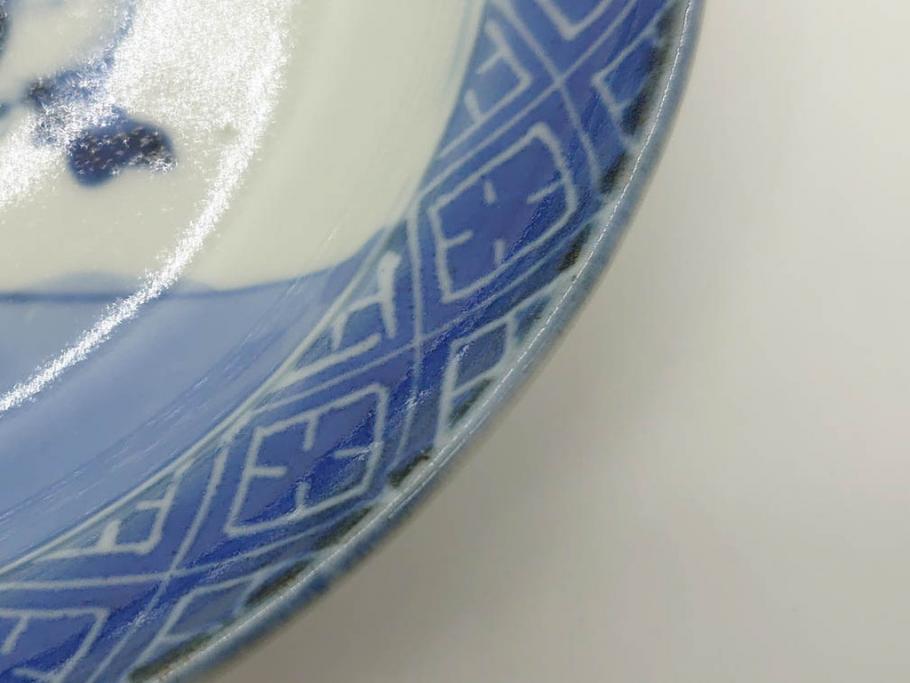希少 江戸期 古伊万里 染付 唐子に犬図 約17cm 5.6寸 珍しい絵