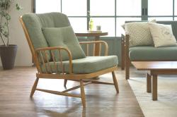 ヴィンテージ家具　イギリスビンテージ　ERCOL(アーコール)　ジュビリー(Jubilee)　グリーンのファブリックが優しげな一人掛けソファ(2)