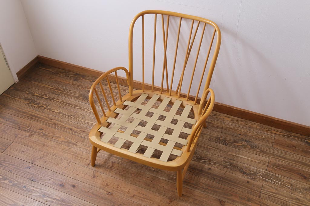 ヴィンテージ家具　イギリスビンテージ　ERCOL(アーコール)　ジュビリー(Jubilee)　グリーンのファブリックが優しげな一人掛けソファ(2)