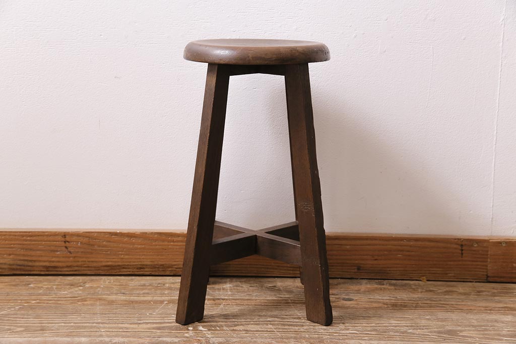 アンティーク家具　昭和中期　ブナ材　木の質感が味わい深い木製スツール(椅子、花台)(R-043739)