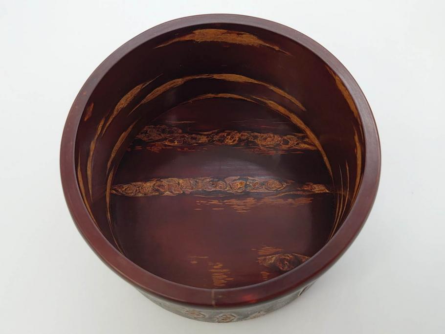 荒慶作　樺細工(桜皮細工)　和の趣を感じさせる渋い佇まいが魅力の茶筒(棗、茶器、茶入れ、茶道具、共箱付き)(R-073774)