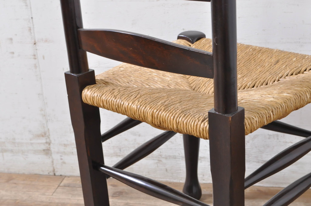 和製ビンテージ　松本民芸家具　ラダーバックがお洒落なラッシチェア4脚セット(ダイニングチェア、椅子、イス、ヴィンテージ)(R-072337)