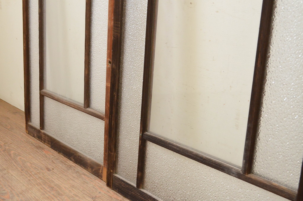 アンティーク建具　大正ロマン　古い木味が魅力的なガラス窓4枚セット(引き戸、ガラス戸)(R-071251)