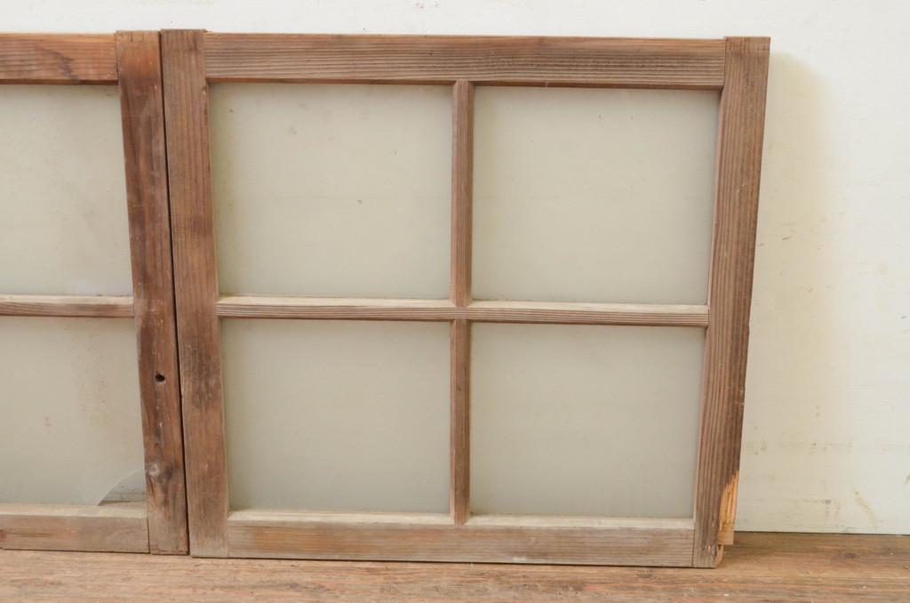 アンティーク建具　古い木味が魅力的なガラス窓2枚セット(引き戸、ガラス戸)(R-071257)