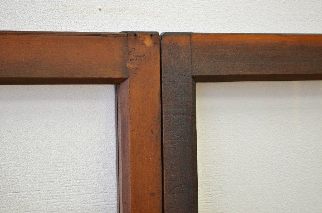 アンティーク 古い木のシックなガラス戸2枚セット(引き戸・建具)