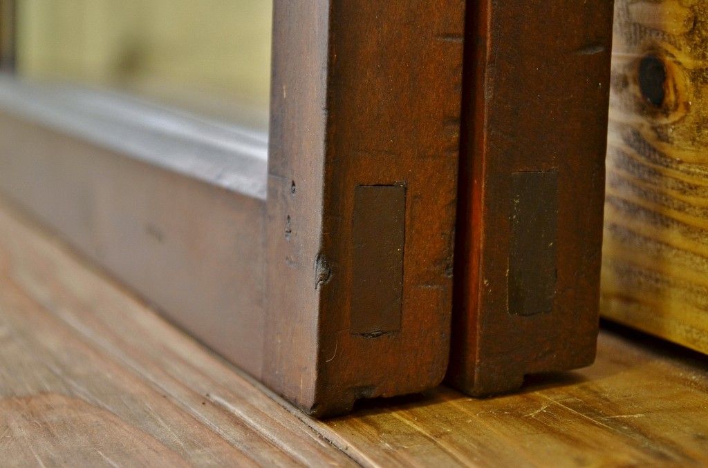 アンティーク 古い木のシックなガラス戸2枚セット(引き戸・建具)
