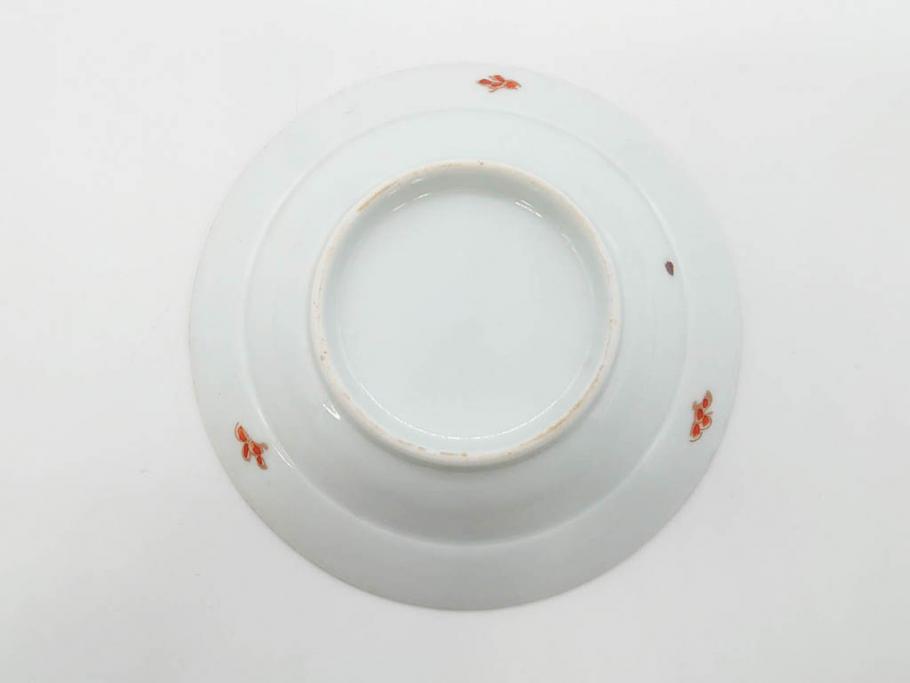 江戸期　古伊万里　染付　金彩　約13cm　4.1寸　優雅に舞う鶴のデザインが上品な雰囲気を醸し出す小皿3枚セット(つる、ツル、和皿、和食器、四寸一分)(R-073756)