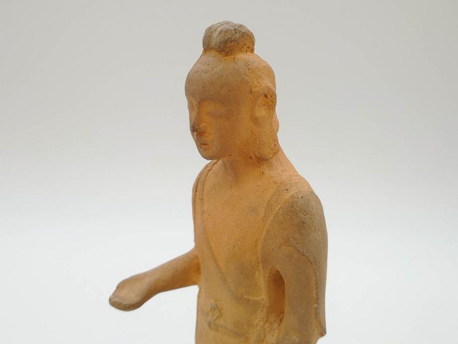 土楽七世　福森雅武造　究竟涅槃　野焼き　陶仏　素朴で温かみのある観音菩薩立像(圡楽窯 七代目陶工、観音像、仏像、置物、オブジェ、共箱付き)(R-073814)