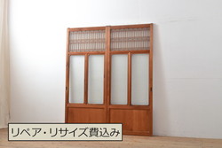 和製アンティーク　上品な和の趣漂うガラス戸2枚セット(引き戸、建具)(R-055075)