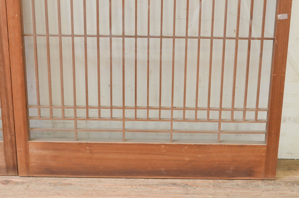 アンティーク建具　レトロな空間を演出する格子入りガラス窓2枚セット(組子、引き戸、ガラス戸、格子戸)(R-071262)
