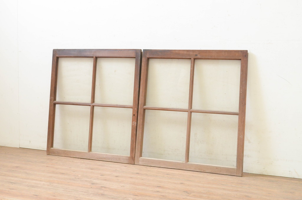 アンティーク建具　レトロな空間作りにおすすめなガラス窓2枚セット(引き戸、ガラス戸)(R-071267)