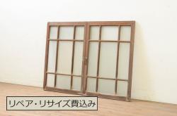 アンティーク建具　檜(ヒノキ)枠と杉材のナチュラルな雰囲気の板戸窓2枚セット(引き戸)(R-068432)