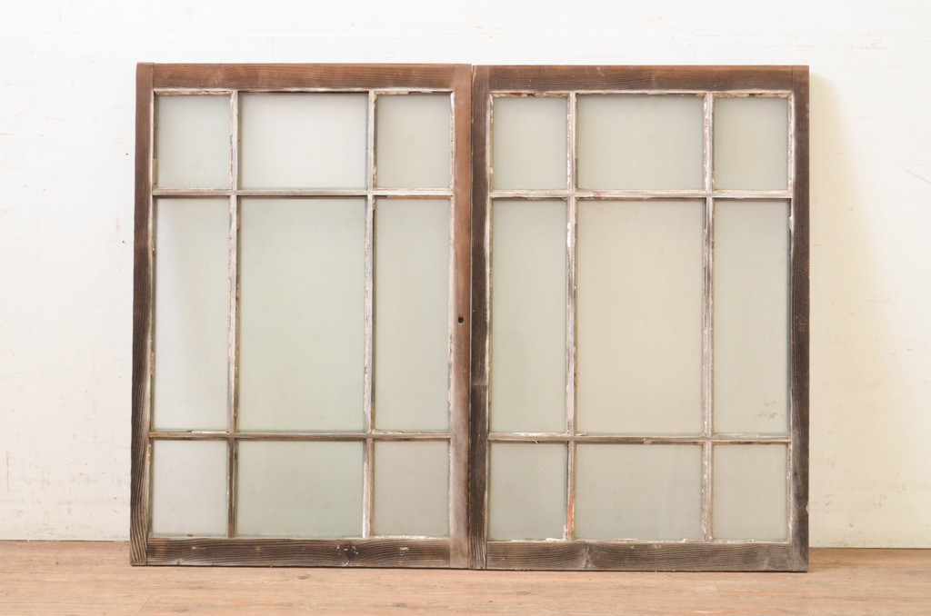 アンティーク建具　大正ロマン　ノスタルジックな雰囲気溢れるガラス窓2枚セット(引き戸、ガラス戸)(R-071273)