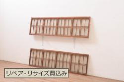 【セミオーダー家具実例】ガラス戸2枚セットをお客様のご希望に合わせてリサイズしました。引手金具と戸車を取付け。本体は現状に近い色味に着色しました。(引き戸、建具)