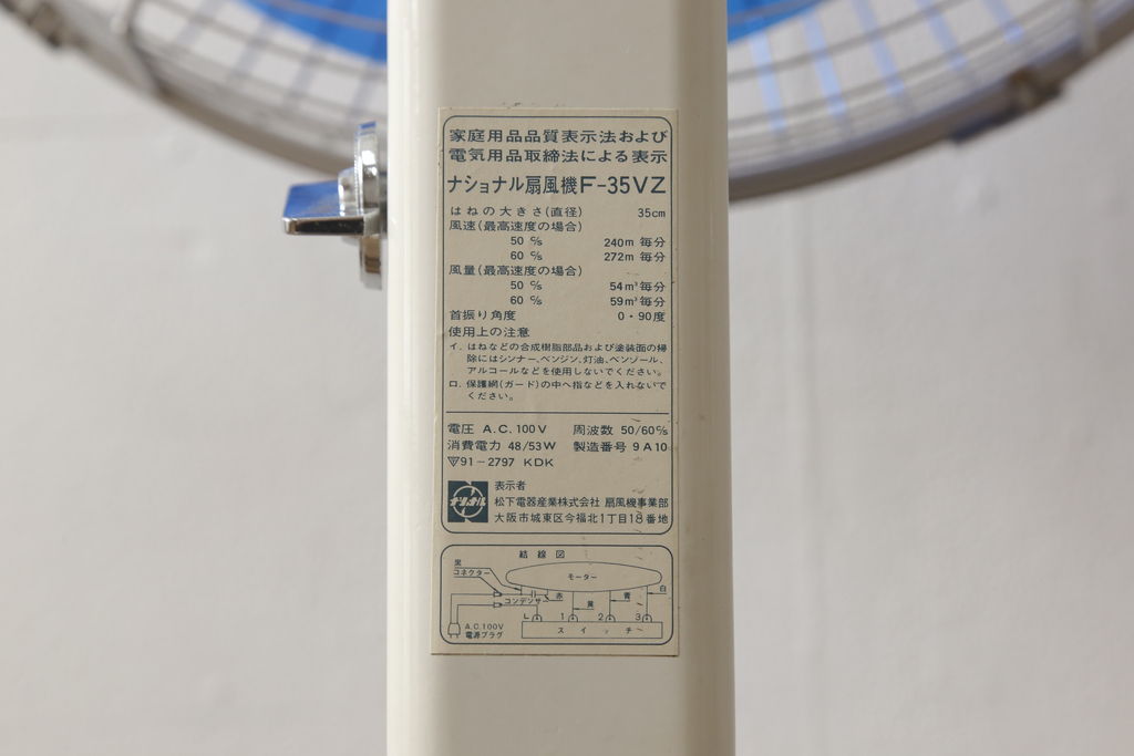 レトロ雑貨　激レア!!　松下電器産業　ナショナル扇風機　　箱付き(National、3枚羽)(R-061567)
