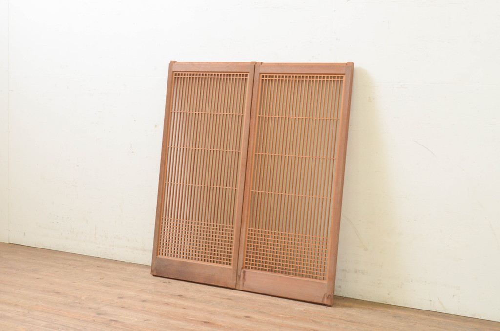 アンティーク建具　片面ガラス　上質な和の空間を演出する書院戸2枚セット(引き戸、ガラス戸、ガラス窓)(R-070990)