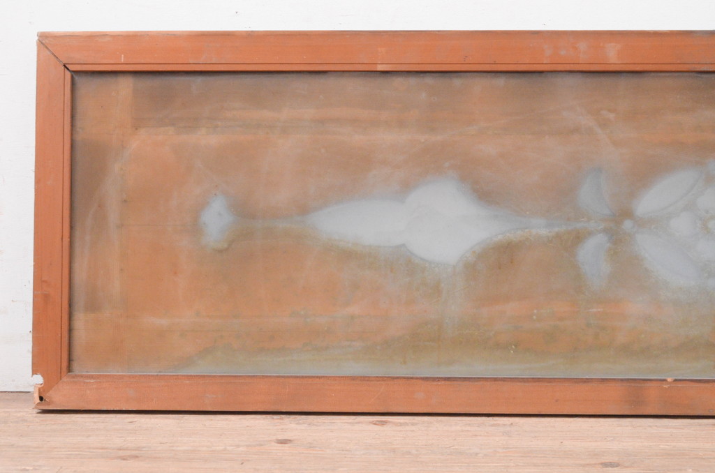 アンティーク建具　片面ガラス　落ち着いた和の空間を演出する透かし彫り欄間1枚(明り取り、明かり取り)(R-071543)
