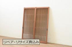 アンティーク建具　総欅(ケヤキ)材　堂々とした佇まいが存在感を放つガラス入り格子蔵戸1枚(玄関戸、格子戸、引き戸)(R-079630)