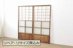 アンティーク建具　フランスアンティーク　オーク材　両開き　鉄格子がおしゃれな親子ドア(木製扉)(R-044598)