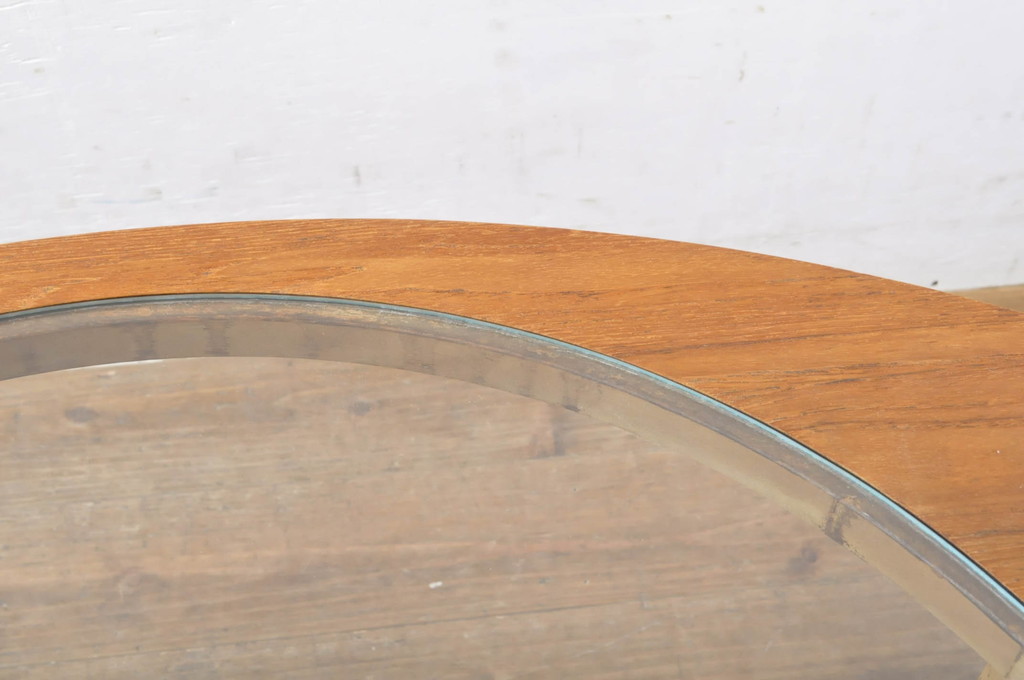 イギリスビンテージ　nathan社(ネイサン)　チーク材　トライアングル　優美な曲線デザインが印象的なガラストップセンターテーブル(リビングテーブル、ローテーブル、コーヒーテーブル、カクテルテーブル、英国、北欧、ヴィンテージ)(R-065665)