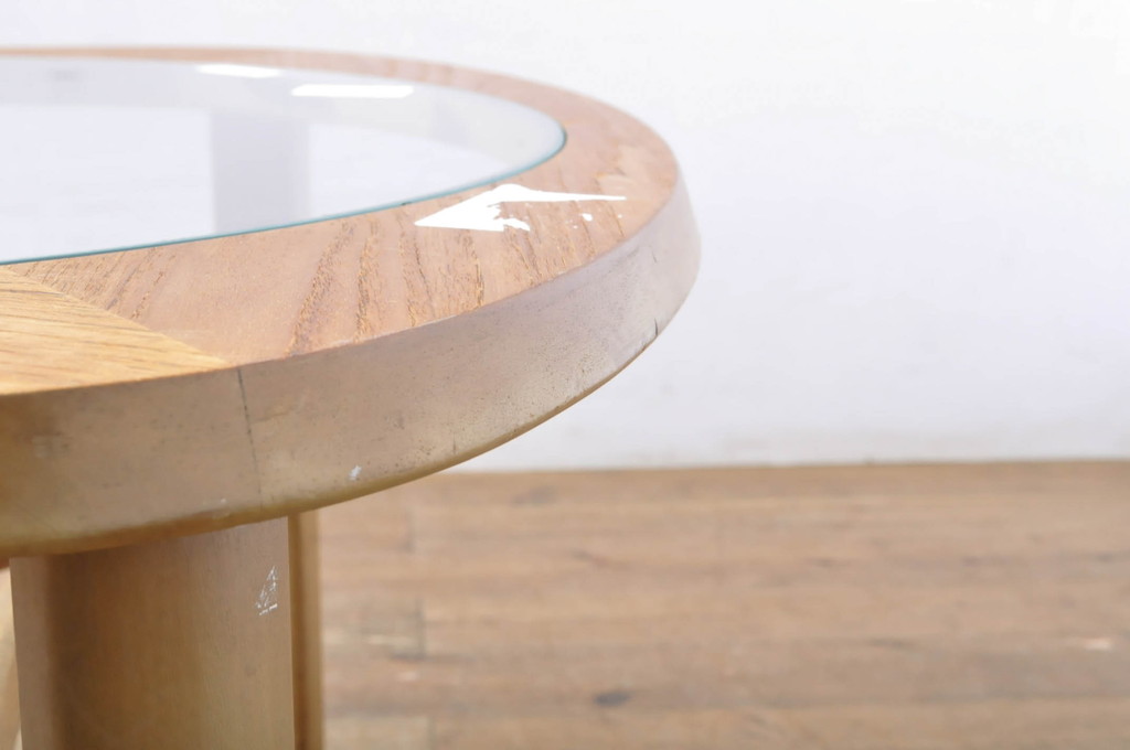 イギリスビンテージ　nathan社(ネイサン)　チーク材　トライアングル　 優美な曲線デザインが印象的なガラストップセンターテーブル(リビングテーブル、ローテーブル、コーヒーテーブル、カクテルテーブル、英国、北欧、ヴィンテージ)(R-065665)