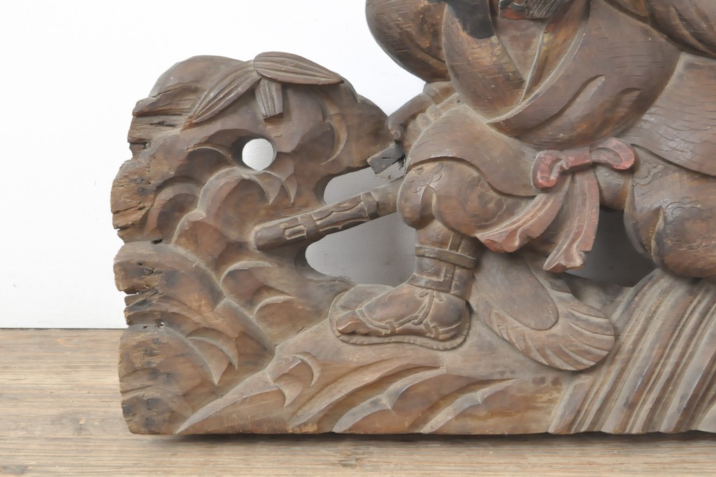 希少　和製アンティーク　欅(ケヤキ)　因幡の白兎(いなばのしろうさぎ)をあしらった彫刻が見事な彫刻欄間(明り取り、明かり取り、ディスプレイ)(R-055158)
