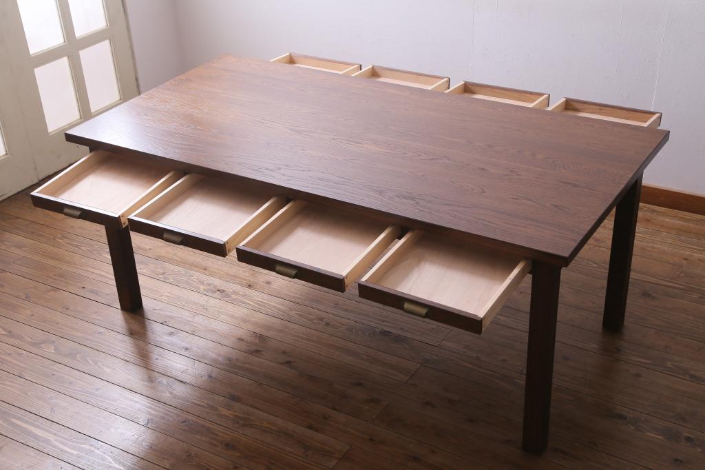 【オーダー注文・受注生産商品】両面引出し付きダイニングテーブル　6人掛け　オーク材(8人掛け、食卓、作業台、机)