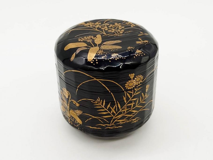 木具師 橋村萬象造　細やかな蒔絵が魅力の棗(折撓、花押、春秋、たんぽぽ、すすき、ススキ、花、植物、鵬雲斎書付き、木製、漆器、茶入れ、茶道具、茶筒、茶器、共箱付き)(R-079309)