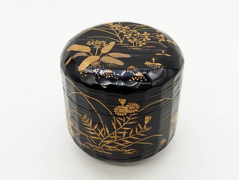 木具師 橋村萬象造　細やかな蒔絵が魅力の棗(折撓、花押、春秋、たんぽぽ、すすき、ススキ、花、植物、鵬雲斎書付き、木製、漆器、茶入れ、茶道具、茶筒、茶器、共箱付き)(R-079309)